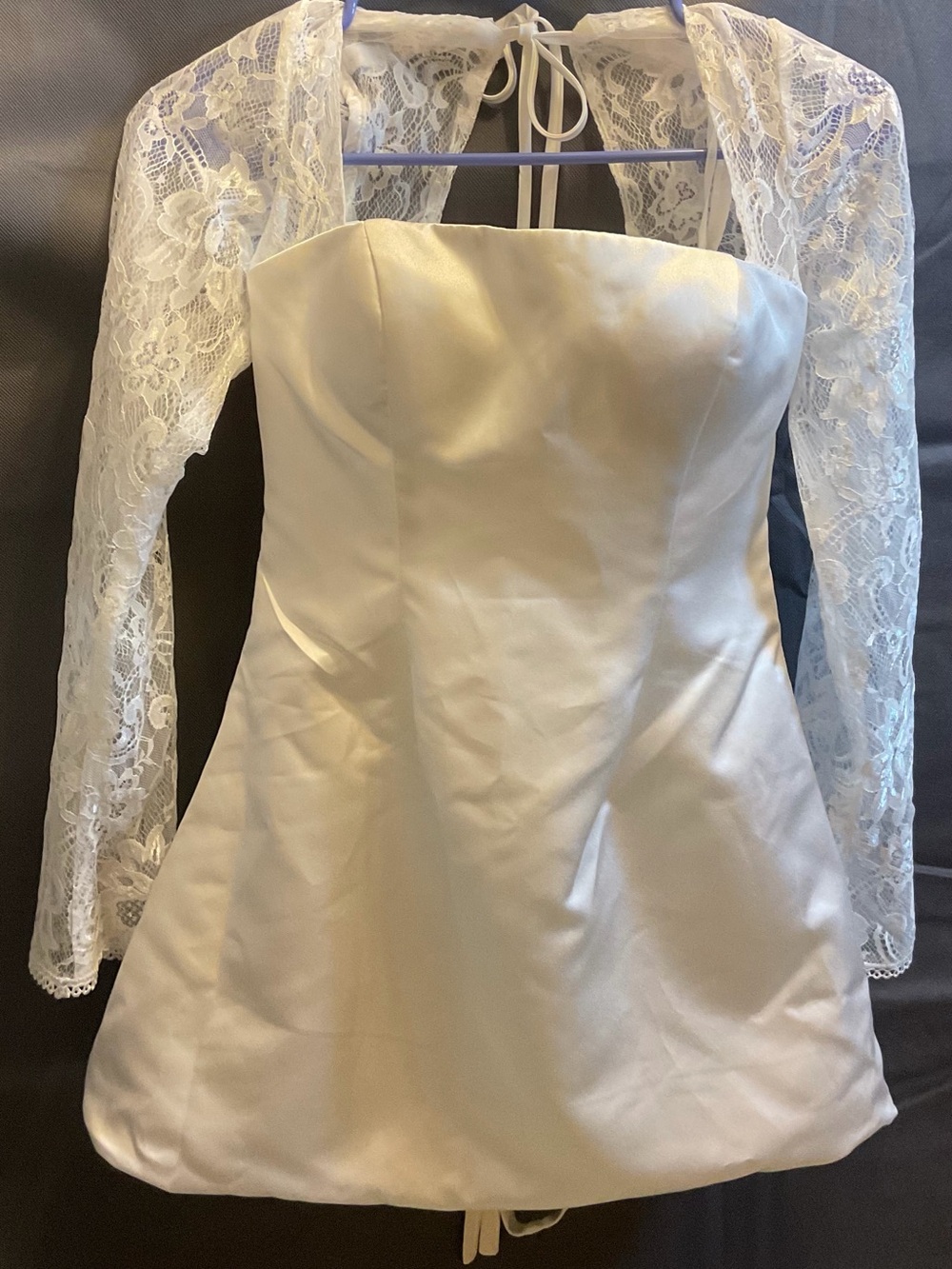 White Lace-Sleeve Mini Dress - Unbranded
